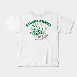 Cute Summer Strawberries Cottagecore Kids T-Shirt